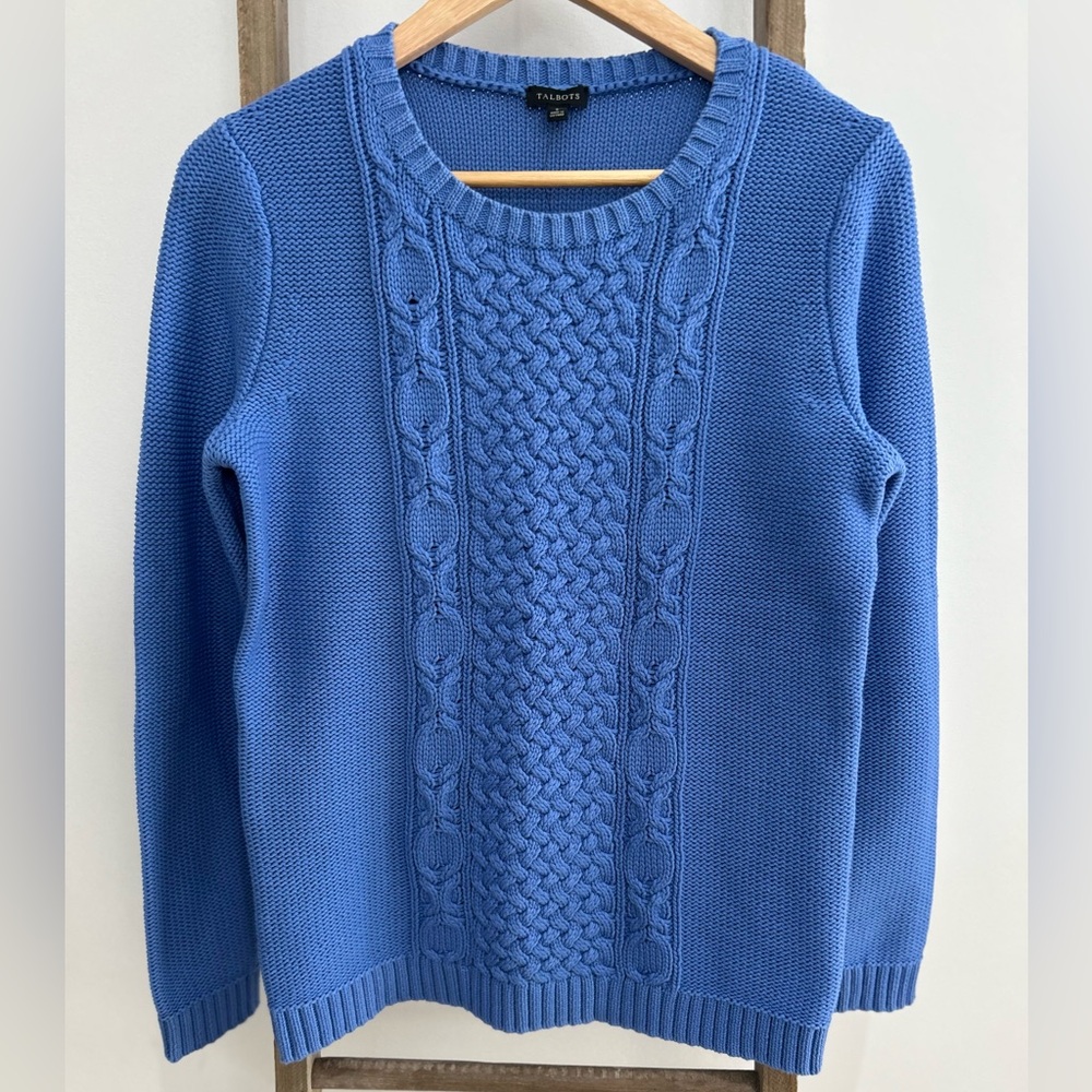 Talbots Classic Blue Crew Neck Knit Textured Sweater Women’s Size S NWT
